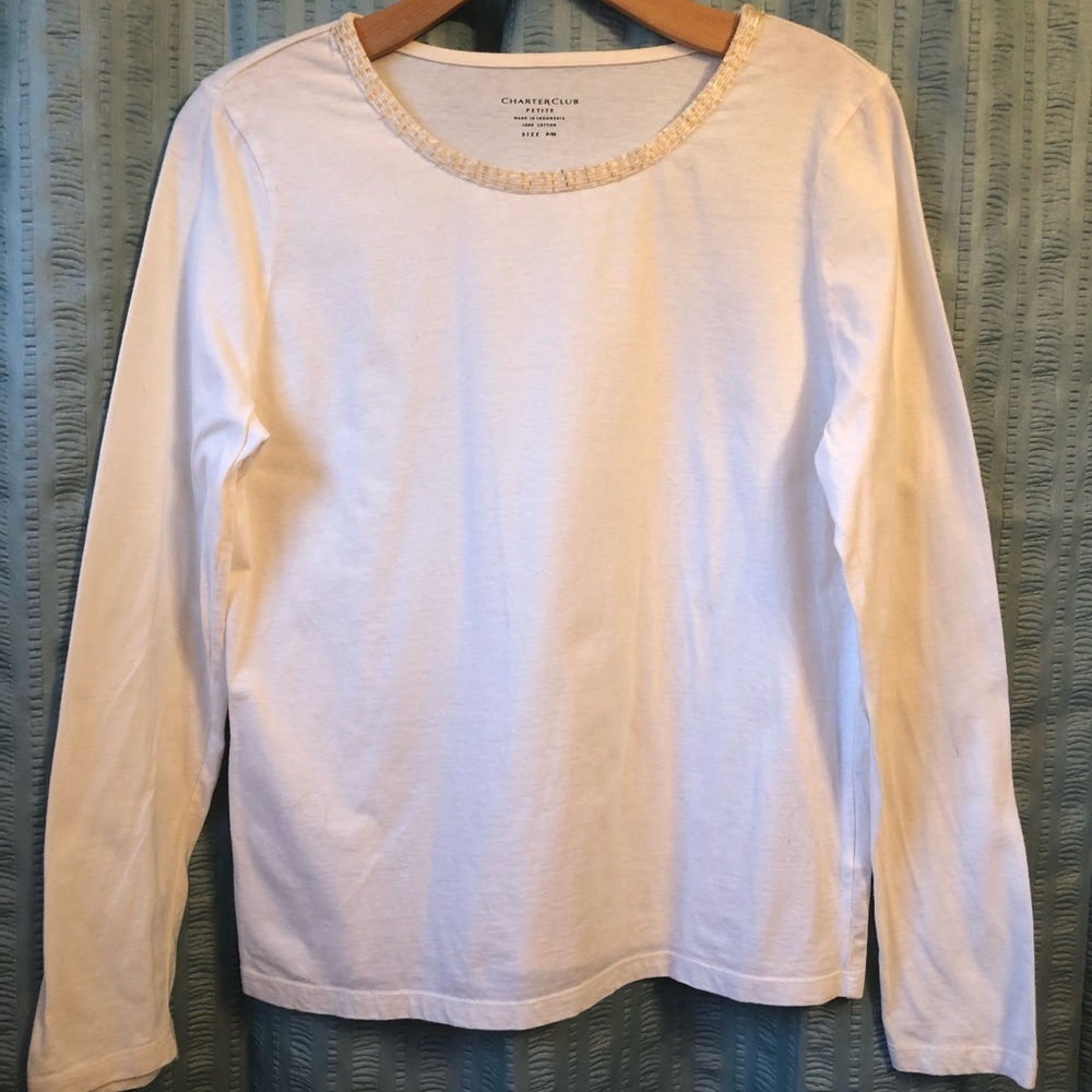 Charter Club Petite Gold Sequin Embellished Neckline Top PM